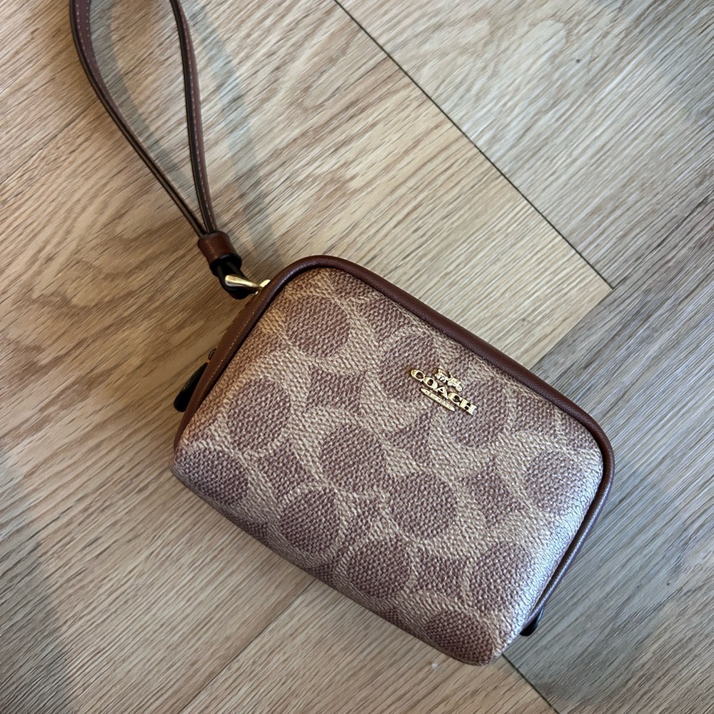 Coach Tan and Brown Signature Wristlet